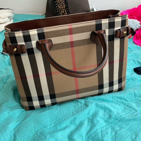 Burberry Tan and Brown Plaid Tote - Picture 1 of 2